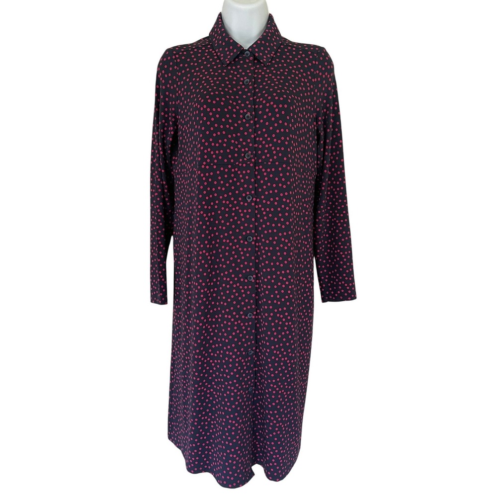 JJill Wearever Polka‎ Dot Shirt Dress Navy Pink XS Petite Long Sleeve